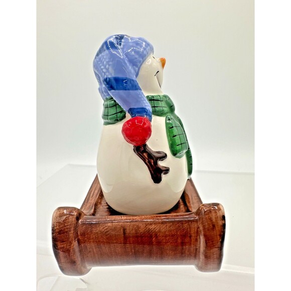 St. Nicholas Square Snowman Salt & Pepper Shakers on Sled “Button Up” Set - Picture 3 of 9